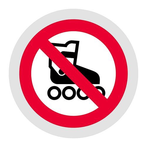 No roller skates forbidden sign, modern round sticker, vector illustration for your design