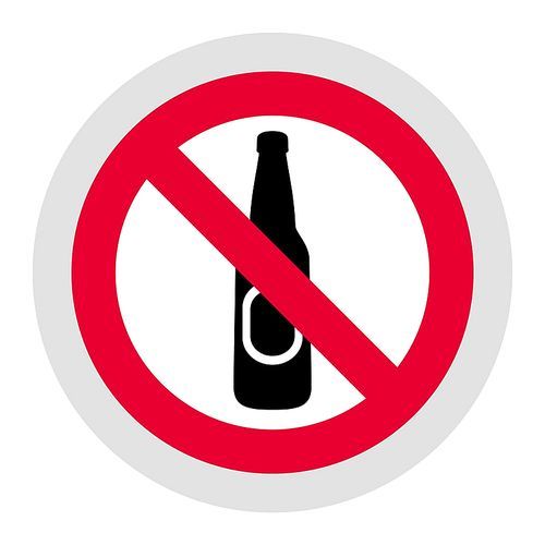 No alcohol forbidden sign, modern round sticker, vector illustration for your design