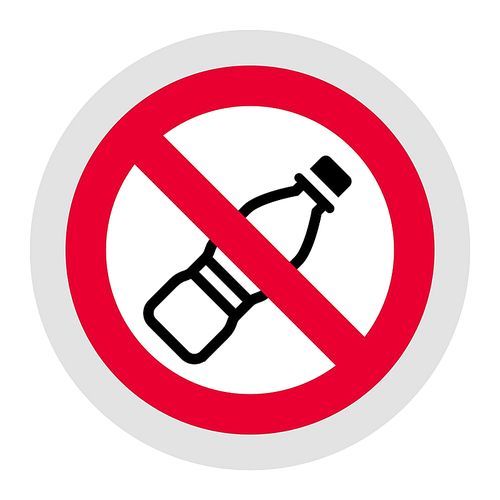 No plastic bottle forbidden sign, modern round sticker