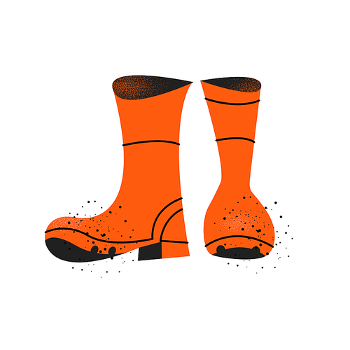 rubber boots are stained with dirt. vector illustration with vintage textures on a white .