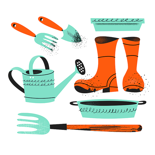 A set of tools for the gardener. Flat vector illustration with vintage textures.