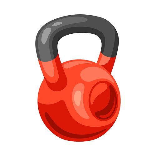 Illustration of athletic red kettlebell. Fitness sport cartoon icon.