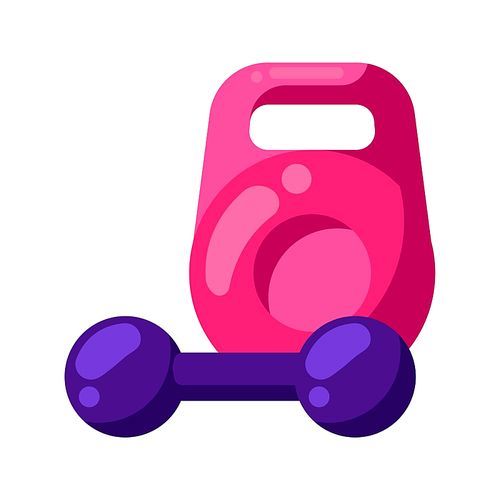 Icon of kettlebell and dumbbell in flat style. Stylized sport equipment illustration.