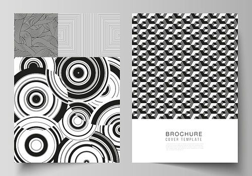 Vector layout of A4 format modern cover mockups design template for brochure, magazine, flyer, booklet, report. Trendy geometric abstract background in minimalistic flat style with dynamic composition.