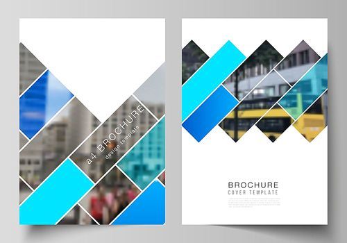 The vector layout of A4 format modern cover mockups design templates for brochure, magazine, flyer, booklet, annual report. Abstract geometric pattern creative modern blue background with rectangles