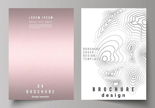 The vector illustration of editable layout of A4 format cover mockups design templates for brochure, magazine, flyer, booklet, annual report. Topographic contour map, abstract monochrome background