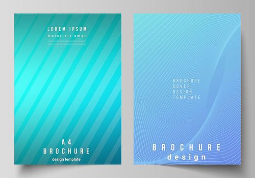 The vector layout of A4 format modern cover mockups design templates for brochure, magazine, flyer, booklet, annual report. Abstract geometric pattern with colorful gradient business background