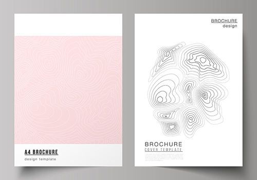 The vector illustration of editable layout of A4 format cover mockups design templates for brochure, magazine, flyer, booklet, annual report. Topographic contour map, abstract monochrome background