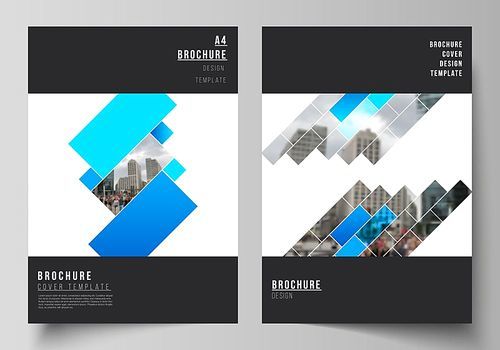The vector layout of A4 format modern cover mockups design templates for brochure, magazine, flyer, booklet, annual report. Abstract geometric pattern creative modern blue background with rectangles