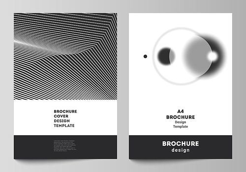 Vector layout of A4 format modern cover mockups design templates for brochure, flyer, booklet, report. Geometric abstract background, futuristic science and technology concept for minimalistic design