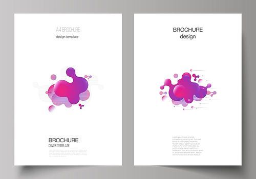 The vector layout of A4 format modern cover mockups design templates for brochure, magazine, flyer, booklet, annual report. Background with fluid gradient, liquid pink colored geometric element