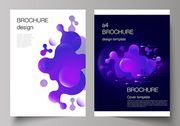 The vector layout of A4 format modern cover mockups design templates for brochure, magazine, flyer, booklet, annual report. Black background with fluid gradient, liquid blue colored geometric element