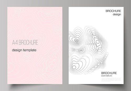 The vector layout of A4 format modern cover mockups design templates for brochure, magazine, flyer, booklet, annual report. Topographic contour map, abstract monochrome background