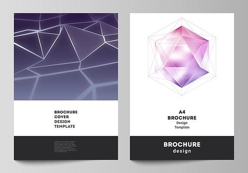 Vector layout of A4 format modern cover mockups design templates for brochure, magazine, flyer, booklet, report. 3d polygonal geometric modern design abstract background. Science or technology vector