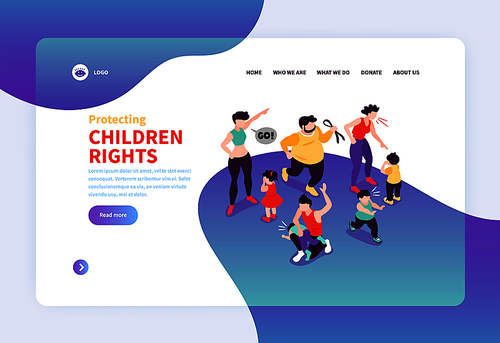 Isometric positive and negative parenting web site landing page design with parents kids links and text vector illustration