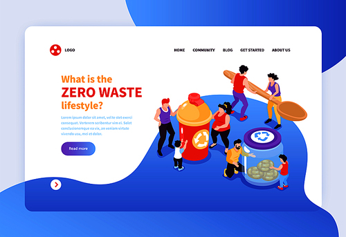 Zero waste lifestyle concept banner with people taking care of environment 3d isometric vector illustration