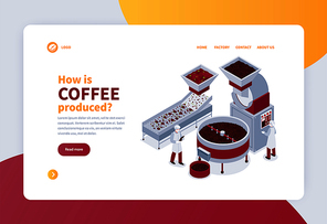 Isometric concept banner with coffee production process 3d vector illustration