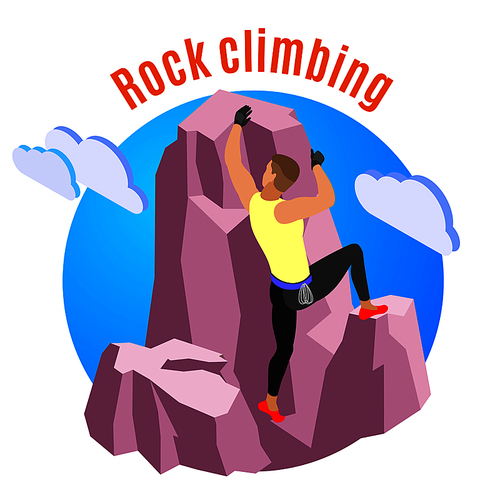 Rock climbing composition with sports and recreation symbols isometric vector illustration