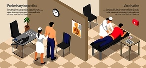 Male patient and nurse during vaccination procedure vector illustration