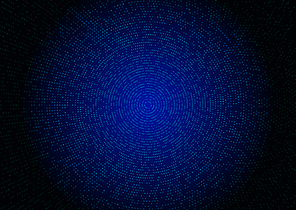 Abstract blue halftone glittering effect with dot radial pattern and glowing lights on dark background technology style. Vector illustration