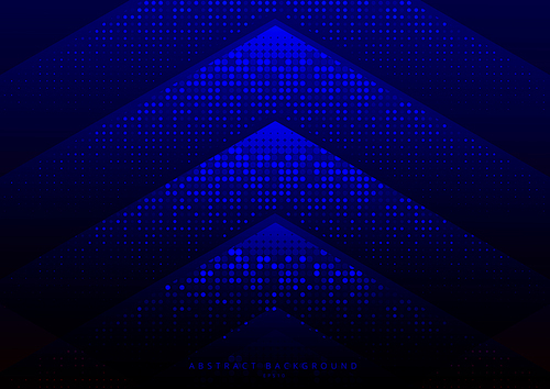 Abstract geometric triangle with dots pattern halftone texture on blue background technology style. Vector illustration