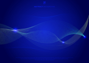 Abstract blue curve particles glowing on dark blue background technology style. Vector illustration