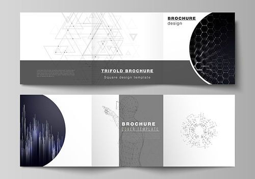 The minimal vector editable layout of square format covers design templates for trifold brochure, flyer, magazine. Technology, science, future concept abstract futuristic backgrounds