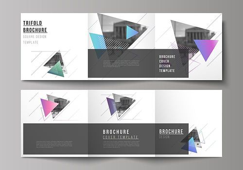 The minimal vector editable layout of square format covers design templates for trifold brochure, flyer, magazine. Colorful polygonal background with triangles, modern memphis pattern