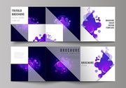 The black colored minimal vector layout. Modern creative covers design templates for trifold square brochure or flyer. Black background with fluid gradient, liquid blue colored geometric element