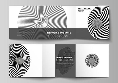 Minimal vector editable layout of square format covers design templates for trifold brochure, flyer, magazine. Abstract 3D geometrical background with optical illusion black and white design pattern