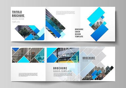 The minimal vector editable layout of square format covers design templates for trifold brochure, flyer, magazine. Abstract geometric pattern creative modern blue background with rectangles