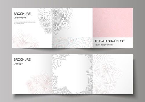 The minimal vector editable layout of square format covers design templates for trifold brochure, flyer, magazine. Topographic contour map, abstract monochrome background