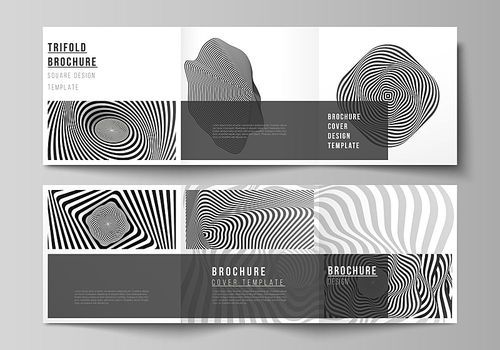 Minimal vector editable layout of square format covers design templates for trifold brochure, flyer, magazine. Abstract 3D geometrical background with optical illusion black and white design pattern