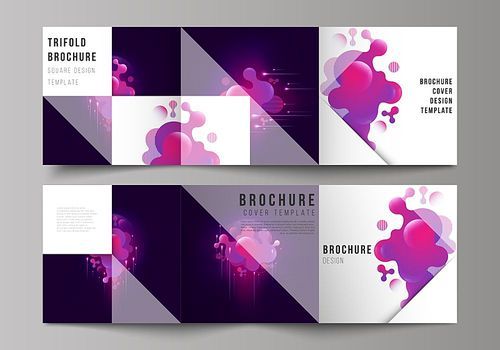 The black colored minimal vector layout. Modern creative covers design templates for trifold square brochure or flyer. Black background with fluid gradient, liquid pink colored geometric element
