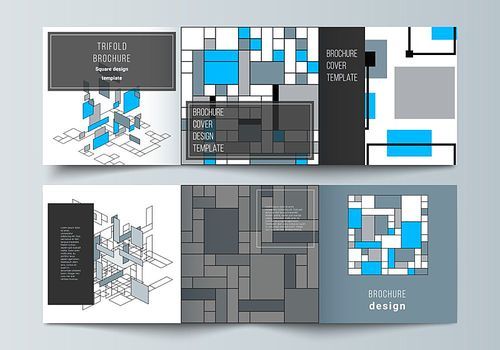 The minimal vector editable layout of square format covers design templates for trifold brochure, flyer, magazine. Abstract polygonal background, colorful mosaic pattern, retro bauhaus de stijl design.