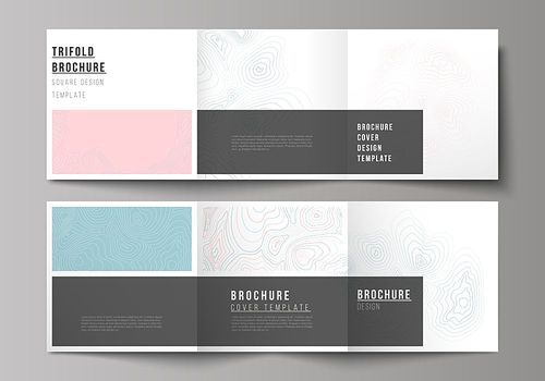 The minimal vector editable layout of square format covers design templates for trifold brochure, flyer, magazine. Topographic contour map, abstract monochrome background