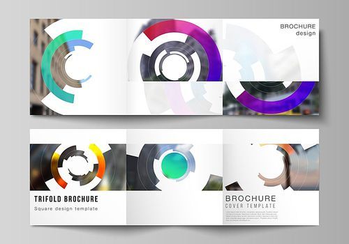the minimal vector editable layout of square format covers design templates for trifold , flyer, magazine. futuristic design circular pattern, circle  forming geometric frame for photo.