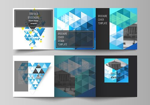 The minimal vector editable layout of square format covers design templates for trifold brochure, flyer, magazine. Blue color polygonal background with triangles, colorful mosaic pattern