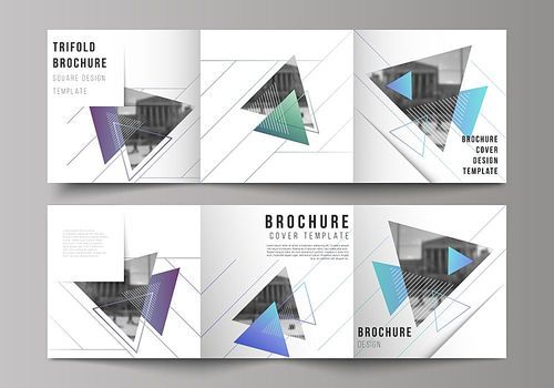 The minimal vector editable layout of square format covers design templates for trifold brochure, flyer, magazine. Colorful polygonal background with triangles, modern memphis pattern