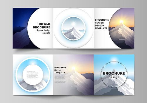 Minimal vector editable layout of square format covers design templates for trifold brochure, flyer, magazine. Mountain illustration, outdoor adventure. Travel concept background. Flat design vector