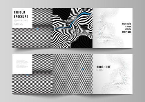 The minimal vector editable layout of square format covers design templates for trifold brochure, flyer, magazine. Abstract big data visualization concept backgrounds with lines and cubes