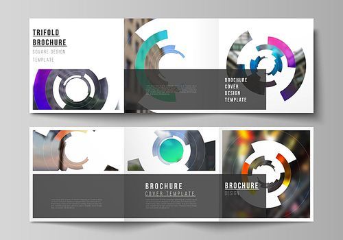 the minimal vector editable layout of square format covers design templates for trifold brochure, flyer, magazine. futuristic design circular pattern, circle  forming geometric frame for photo.