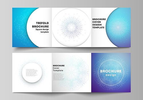 Minimal vector editable layout of square format covers design templates for trifold brochure, flyer, magazine. Big Data Visualization, geometric communication background with connected lines and dots