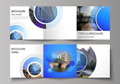 The minimal vector editable layout of square format covers design templates for trifold brochure, flyer, magazine. Creative modern blue background with circles and round shapes