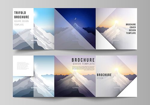 Minimal vector editable layout of square format covers design templates for trifold brochure, flyer, magazine. Mountain illustration, outdoor adventure. Travel concept background. Flat design vector