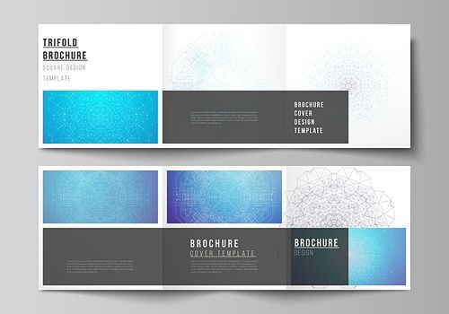 Minimal vector editable layout of square format covers design templates for trifold brochure, flyer, magazine. Big Data Visualization, geometric communication background with connected lines and dots