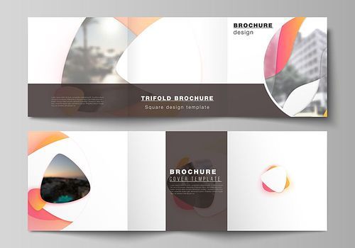 The minimal vector editable layout of square format covers design templates for trifold brochure, flyer, magazine. Yellow color gradient abstract dynamic shapes, colorful geometric template design