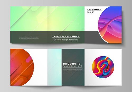 Minimal vector editable layout of square format covers design templates for trifold brochure, flyer, magazine. Futuristic technology design, colorful backgrounds with fluid gradient shapes composition.