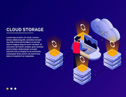 Datacenter online cloud service isometric composition with analytic accessing data storage against vibrant purple background vector illustration