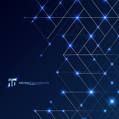 Abstract dimension lines silver color on dark blue background with glow point. Modern luxury style square mesh. Digital geometric structure with line. Vector illustration